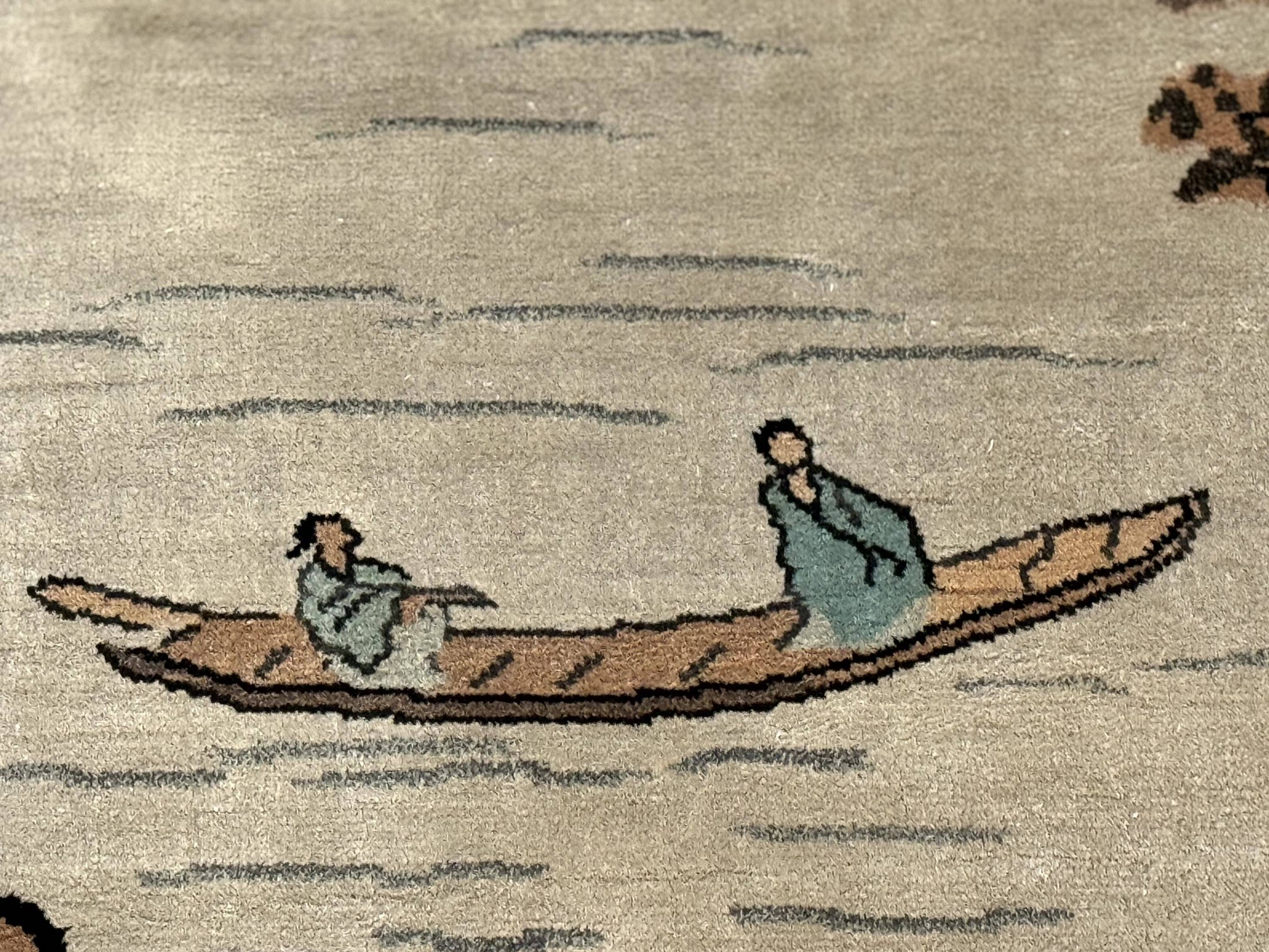 Chinese Silk Wall Hanging 3x5, Handmade, River and Boat Scene, Rug Tapestry by Jewel Rugs