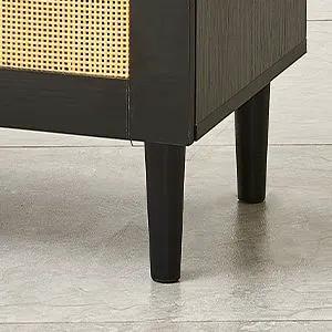Side Panel Buffet Cabinet With Natural Rattan Door, Rattan Storage Cabinet With Adjustable Shelves, Side Panel And Buffet With Storage Space, Modern Console Cabinet In Bedroom And Living Room - Black / Beige by HouseOfZazla