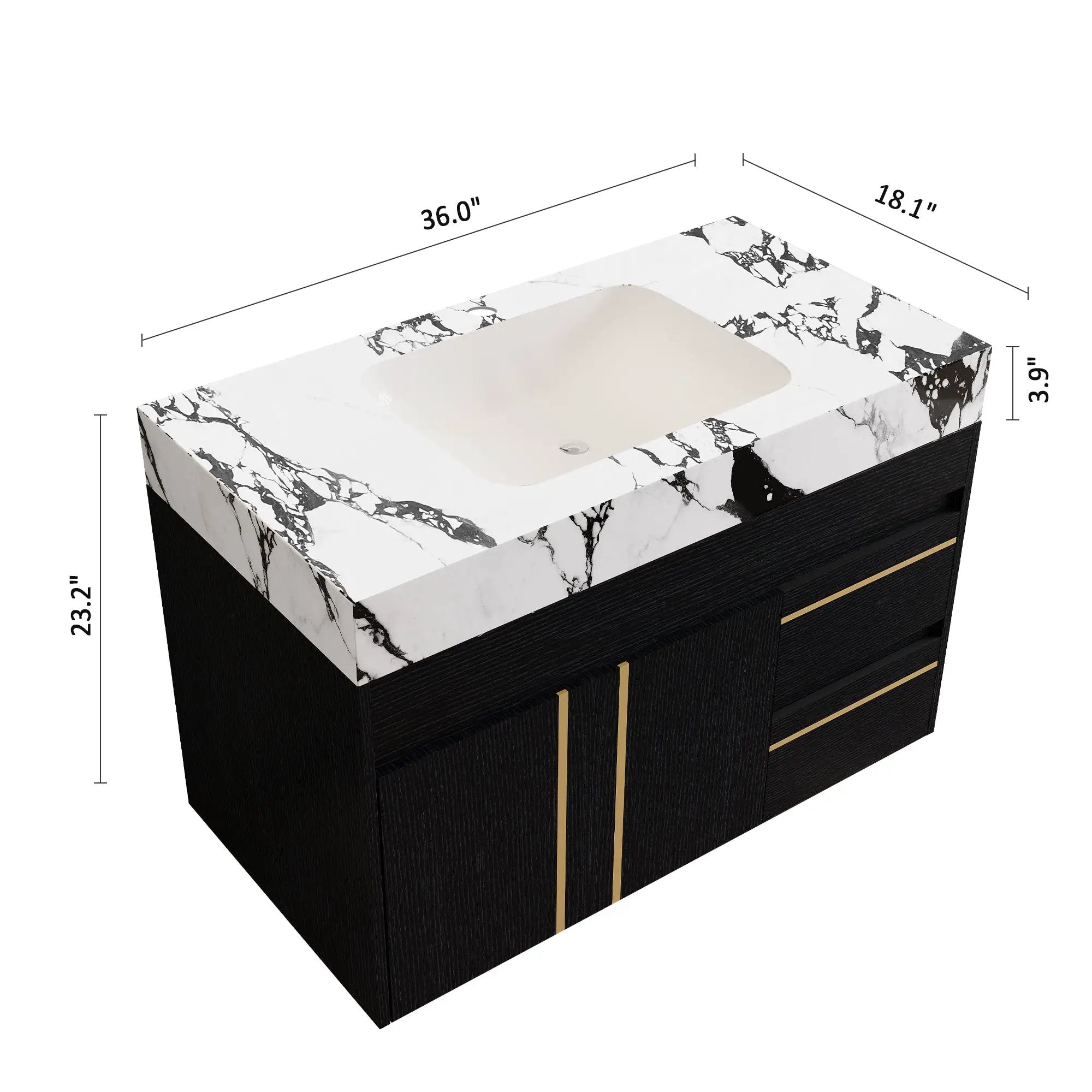 36" Floating Bathroom Vanity with Ceramic Sink and Faux Marble Top by HouseOfZazla