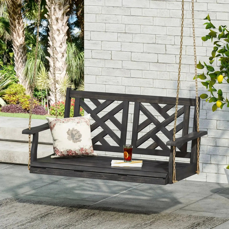 Alejandro Acacia Wood Porch Swing with Slat Panel Seating by HouseOfZazla