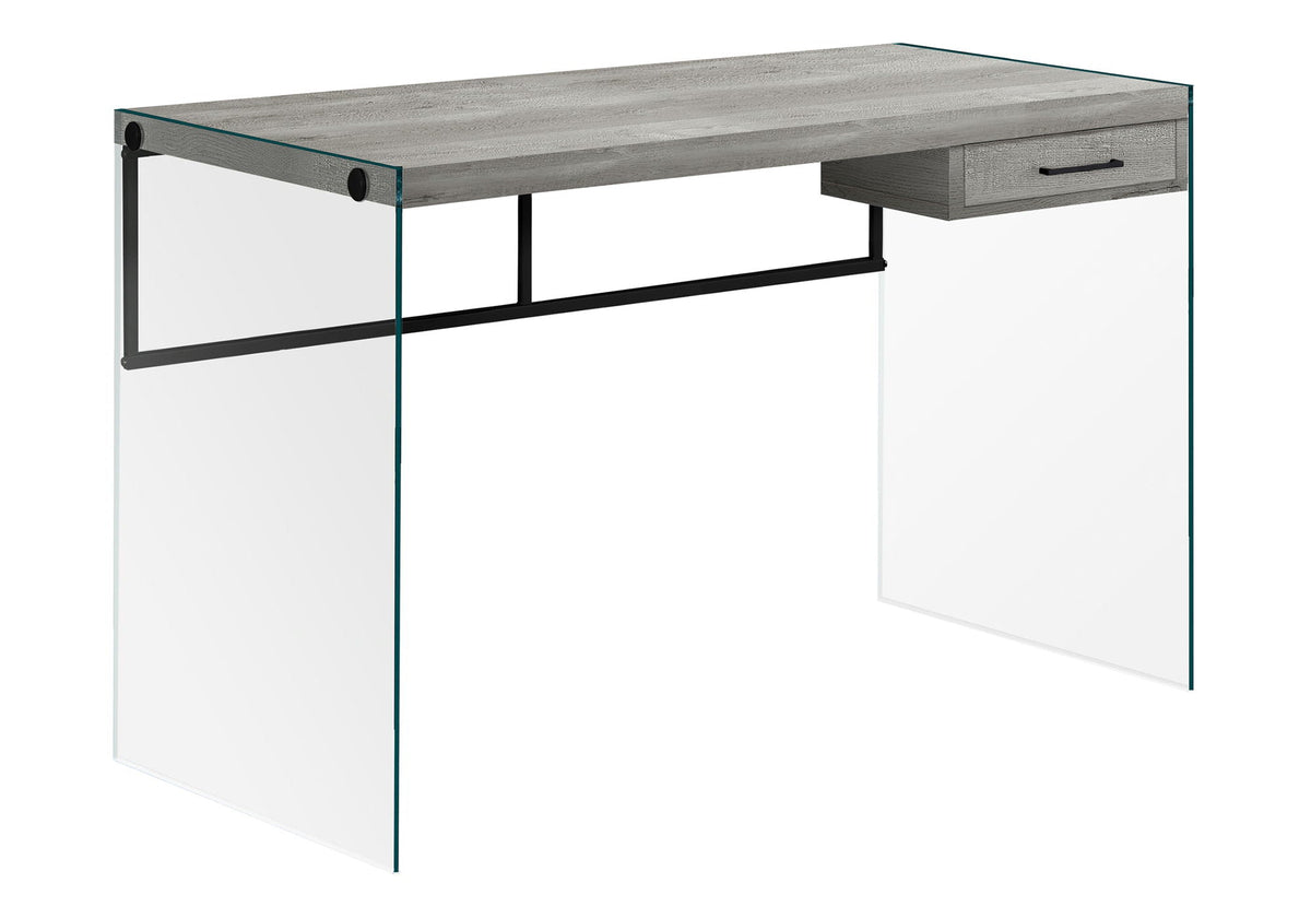 Contemporary Computer Desk with Storage Drawers - Glass & Wood - Dark Gray, Dark Brown, White, photo 2 of 12