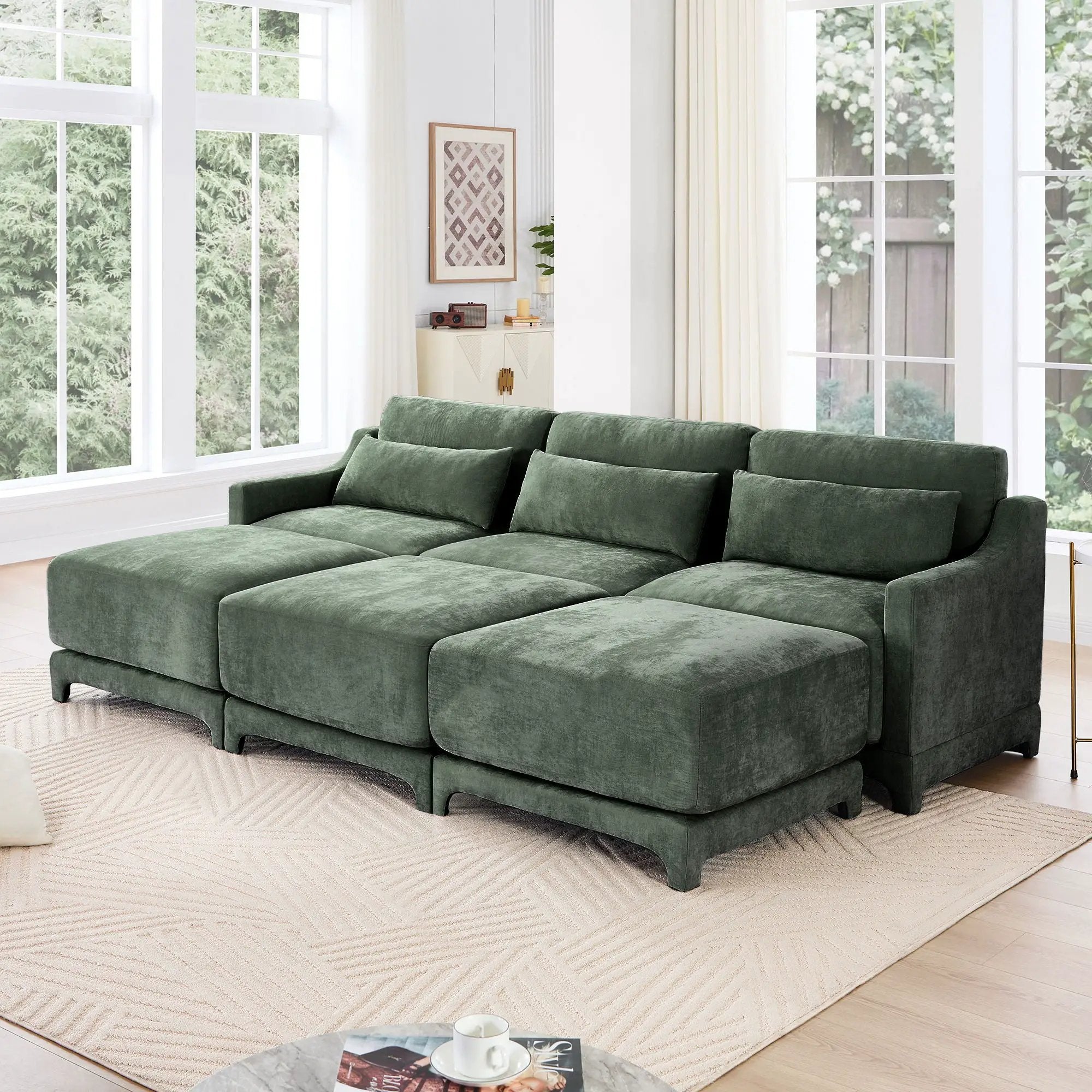 Stylish Sofa With Ottoman And Lumbar Pillows, Ergonomic Design by HouseOfZazla