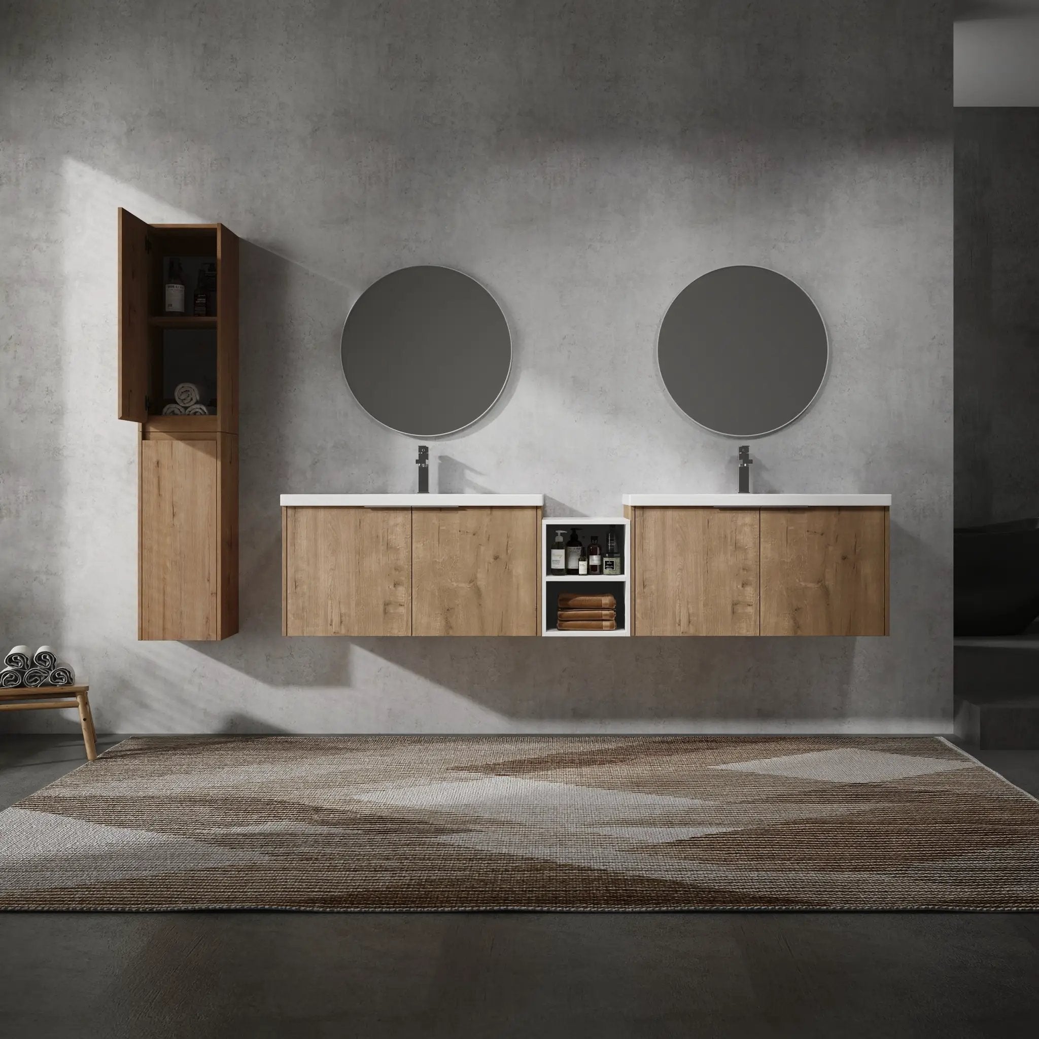 84" Wall-Mounted Bathroom Vanity With Sink and Side Cabinet by HouseOfZazla