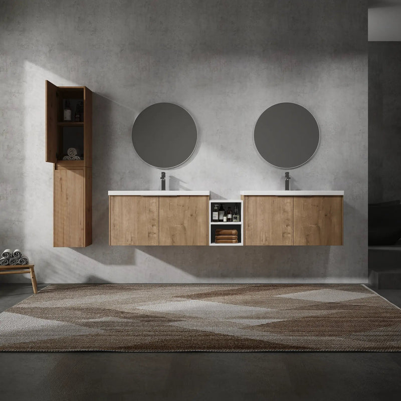 84" Wall-Mounted Bathroom Vanity With Sink and Side Cabinet by HouseOfZazla