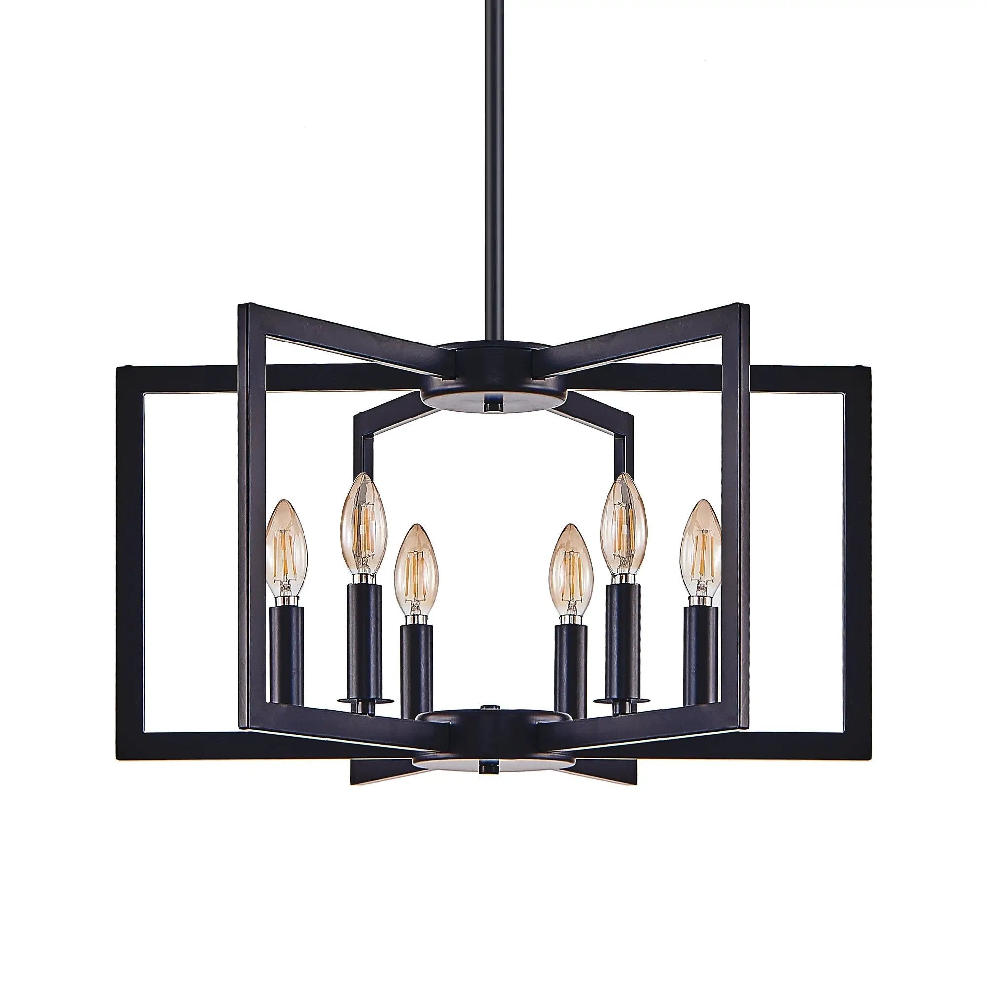 22' Modern Black Geometric 6-Light Chandelier – Industrial Metal Pendant Light Fixture for Living Room, Dining Room, or Kitchen (Bulb Not Included) by HouseOfZazla