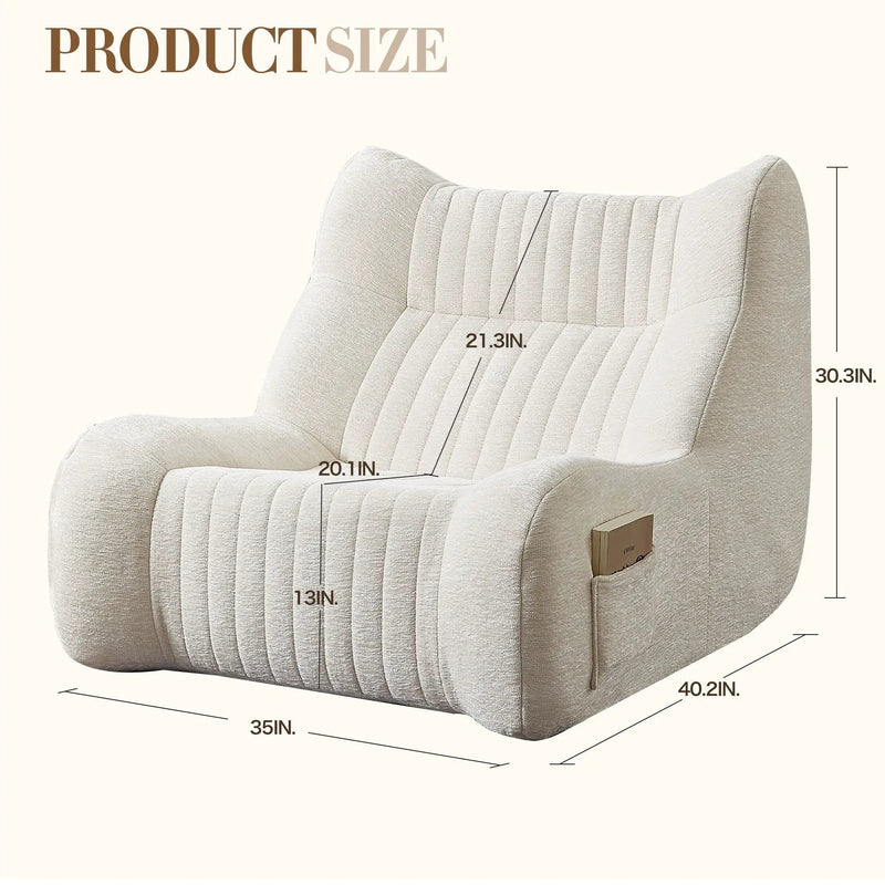 Bean Bag Chair For Adults, Lazy Floor Sofa Couch Memory Foam Bean Bag Sofas Chenille Fabric Reading Chair Comfortable Corner Lounge Sofa For Living Room - White by Unique Piece Furniture
