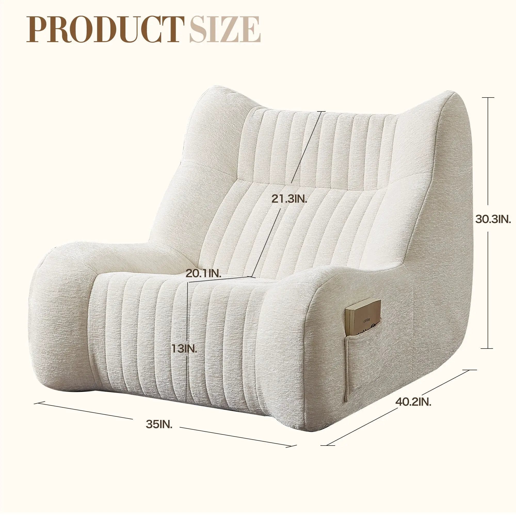 Bean Bag Chair For Adults, Lazy Floor Sofa Couch Memory Foam Bean Bag Sofas Chenille Fabric Reading Chair Comfortable Corner Lounge Sofa For Living Room - White by HouseOfZazla