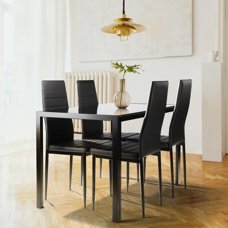 5 Piece Dining Table Set for 4 with Tempered Glass Table – Black, photo 5 of 14