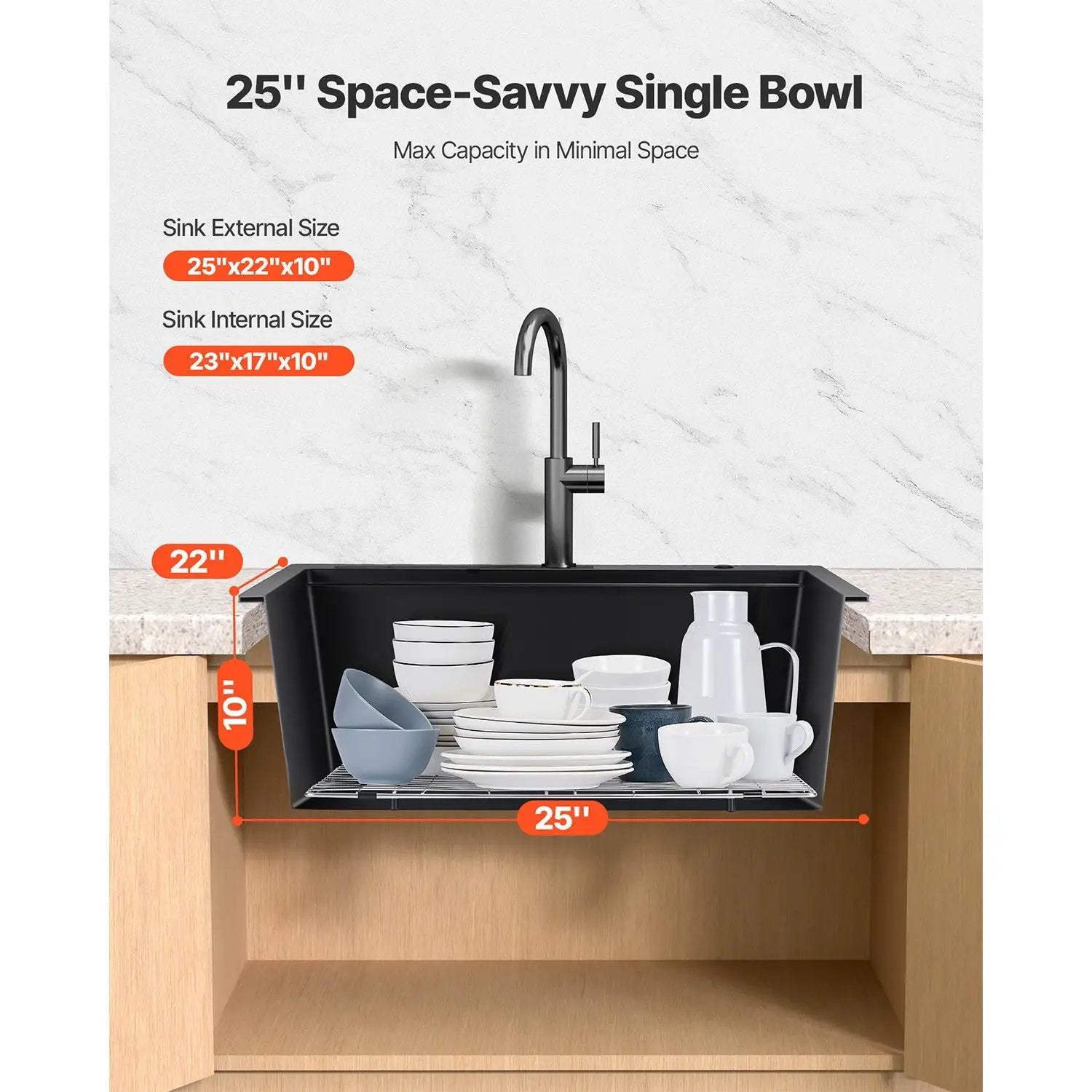 25 Inch Granite Kitchen Sink Top Mount Single Bowl Drop-In Basin for RV Bar by HouseOfZazla