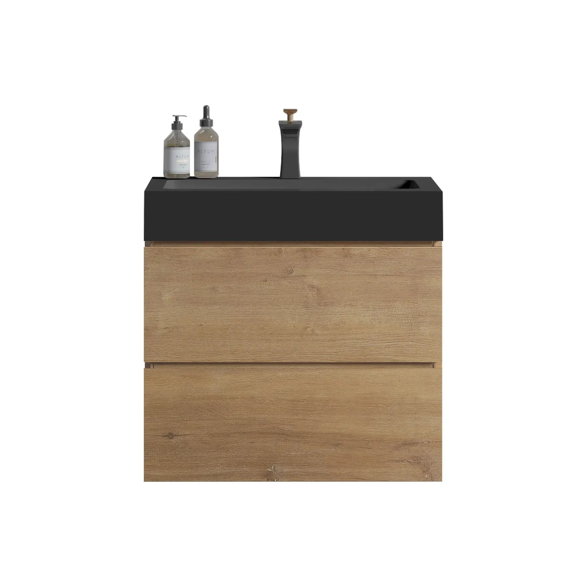 Alice - Natural Oak Bathroom Vanity With Sink, Large Storage Wall Mounted Floating Bathroom Vanity For Modern Bathroom, One-Piece Sink Basin Without Drain by Unique Piece Furniture