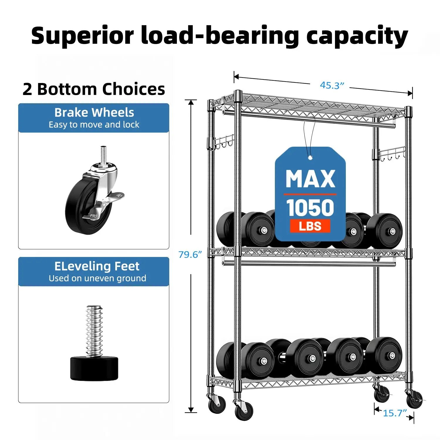 Heavy Duty Rolling Garment Rack with 3 Tiers by HouseOfZazla