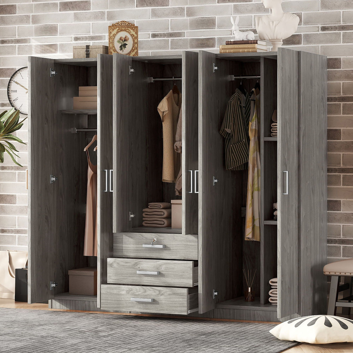 6 Doors Wardrobe Storage For Bedroom, With Big Drawers, photo 2 of 21