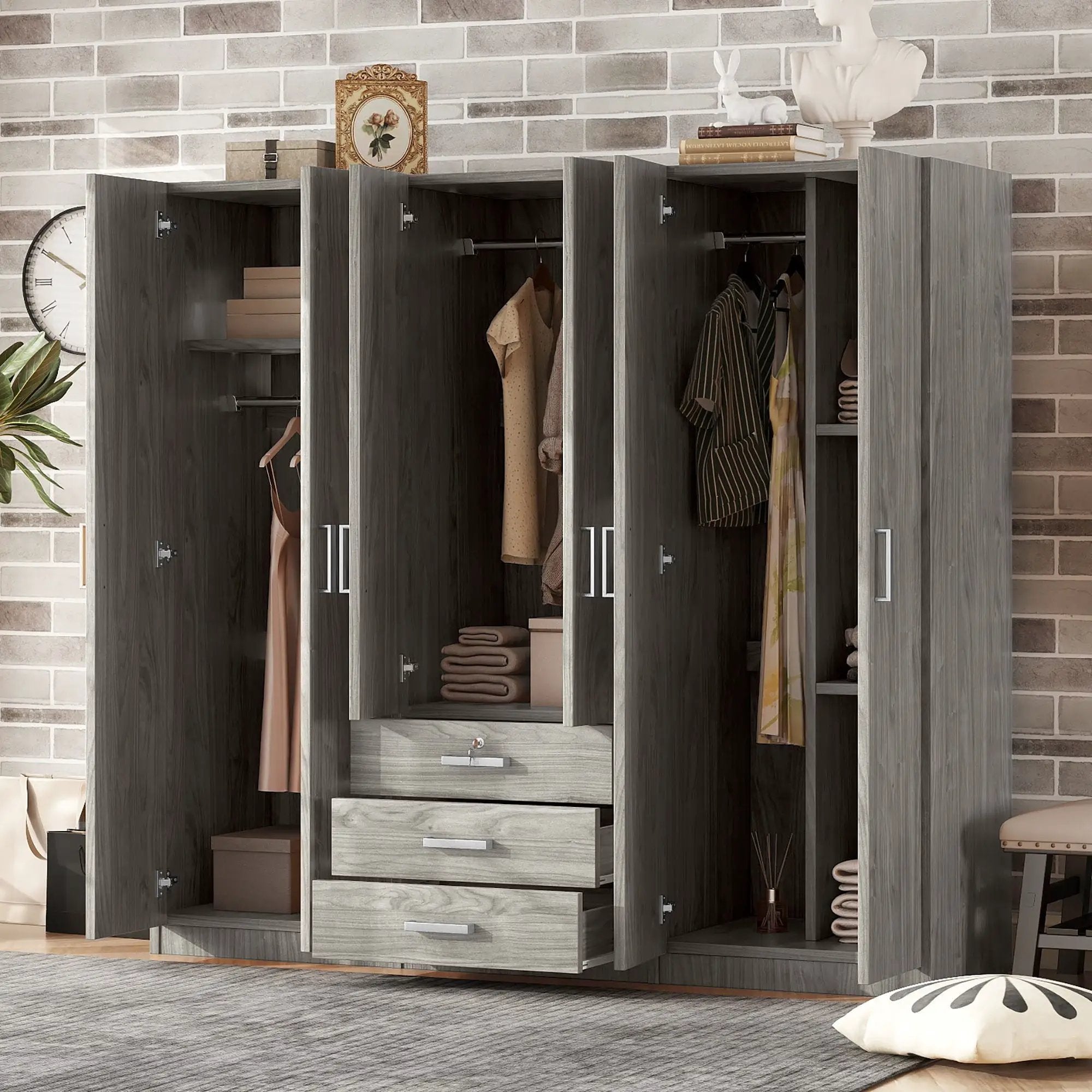 6 Doors Wardrobe Storage For Bedroom, With Big Drawers by HouseOfZazla