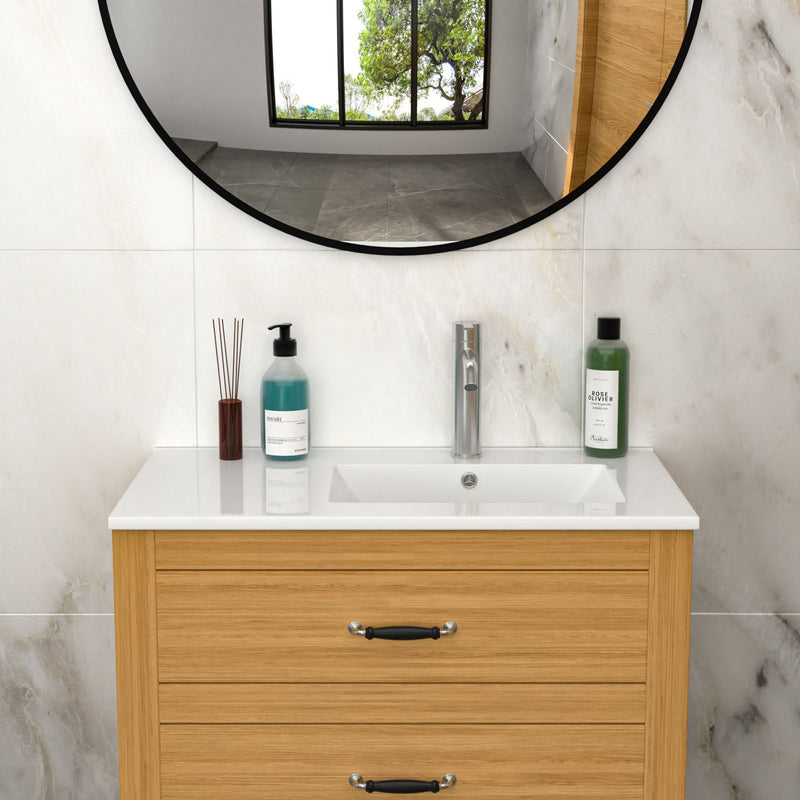 Rectangular Single Vanity Top With 1 Faucet Hole And Overflow, 32" X 18", Spacious Left Countertop For Storage - White by HouseOfZazla