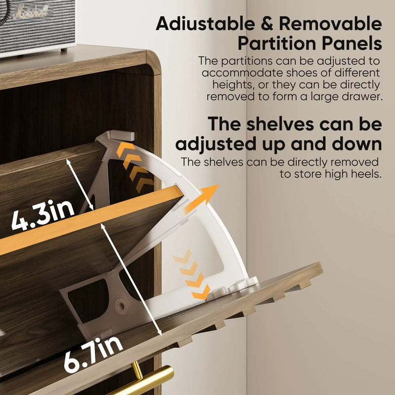 Freestanding Shoe Cabinet With 2 Flip Top Drawers For Entryway - Walnut by HouseOfZazla