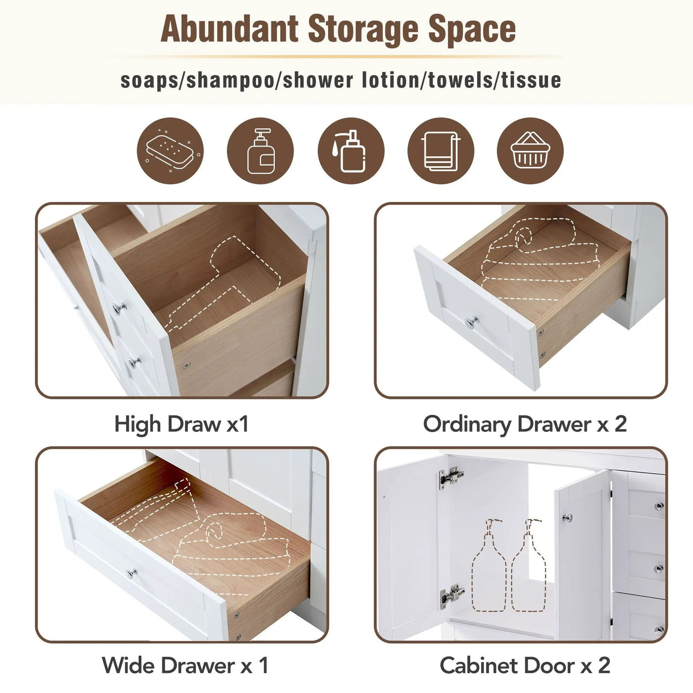 Shaker Free Standing Bathroom Vanity Cabinet & Sink, Soft Close Drawers, Soft Close Doors by Unique Piece Furniture