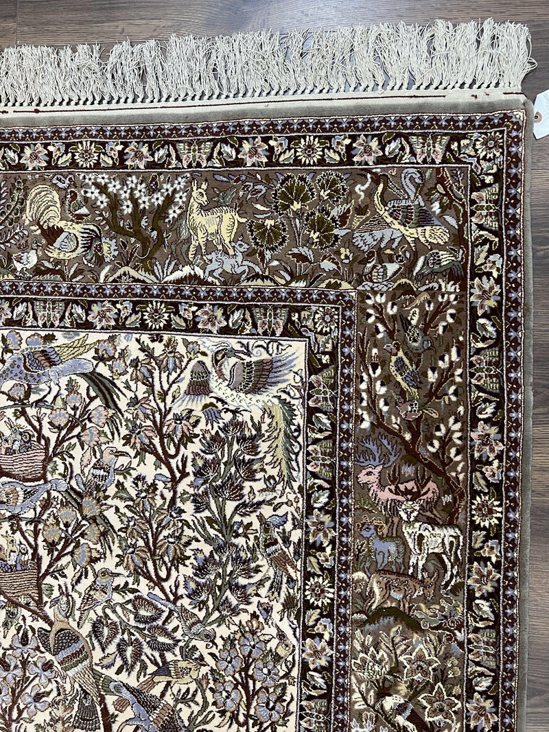 Persian Isfahan Rug 5x8 - Tree of Life, Animal Pictorials, Kork Wool & Silk by Jewel Rugs