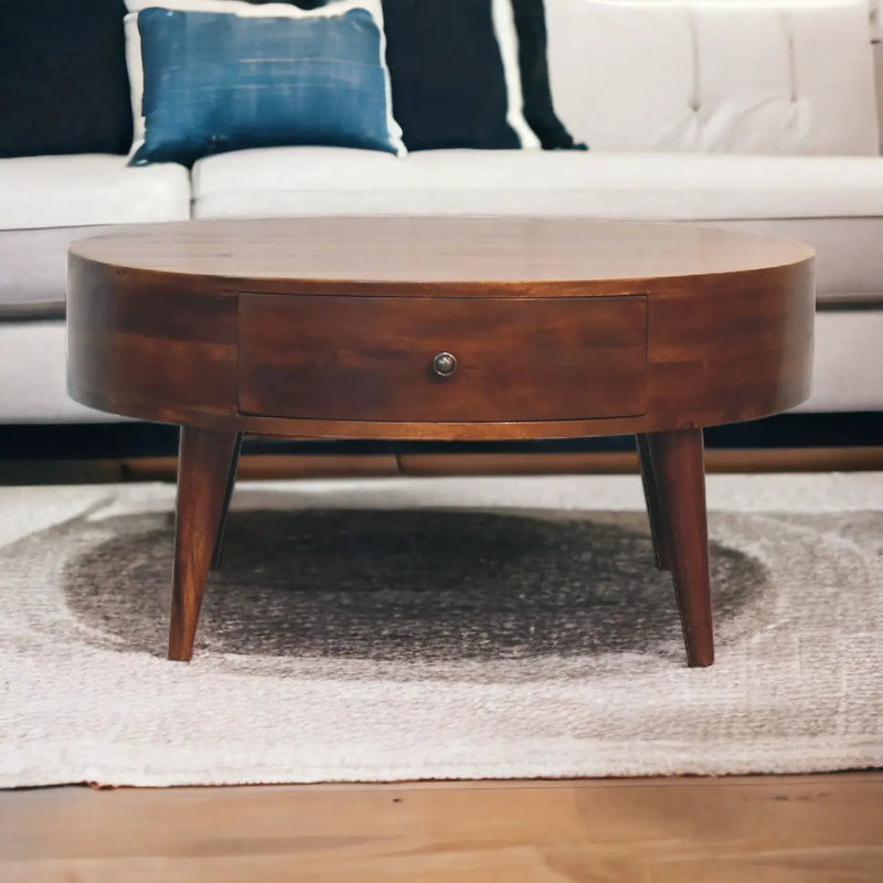 Solid Wood Odyssey Coffee Table, 2-Drawer, Nordic Legs by HouseOfZazla