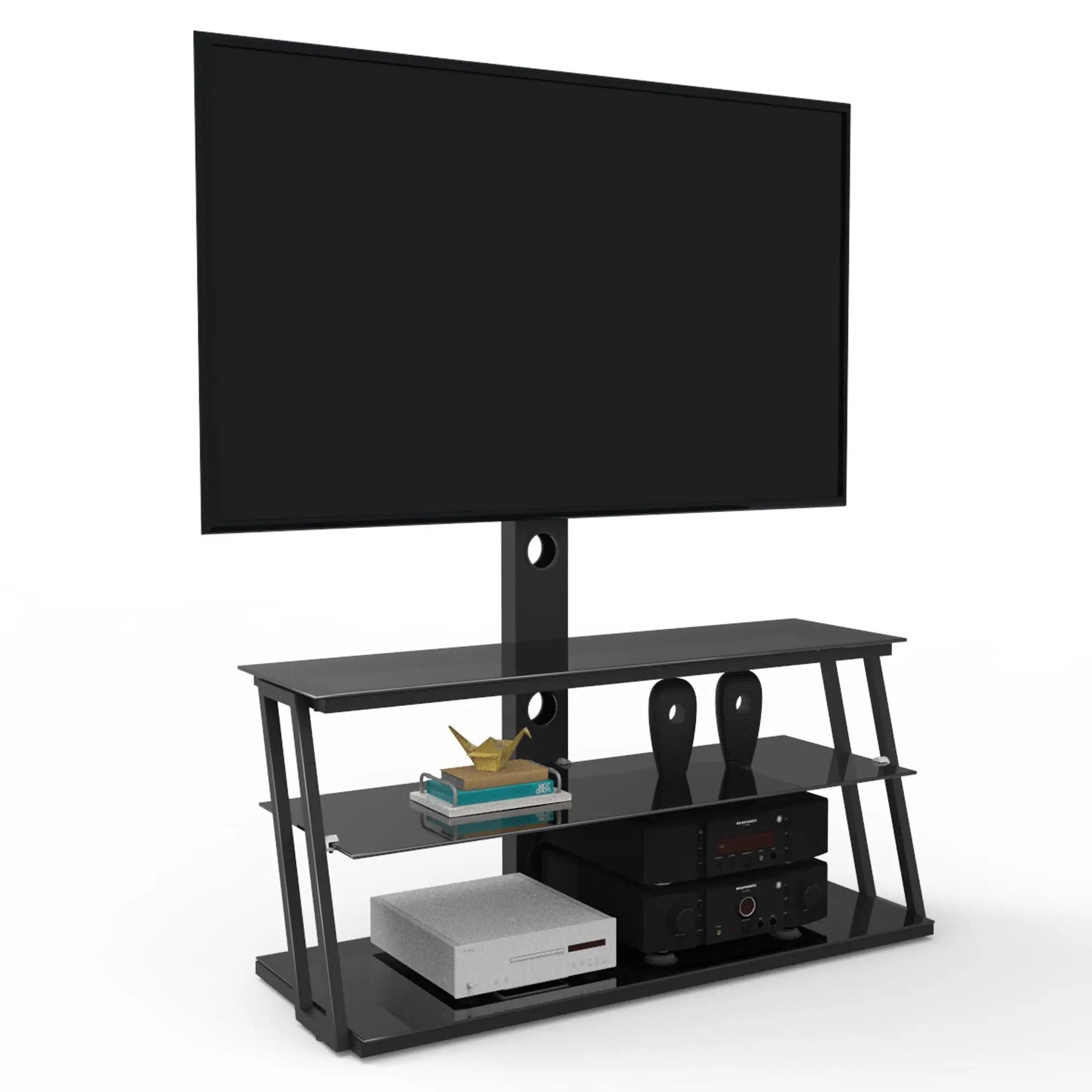 Multi-Function Angle And Height Adjustable Tempered Glass TV Stand - Black by Unique Piece Furniture