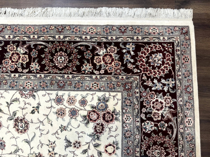 Sino Persian Rug 9x12, Floral Allover Design, 170 KPSI, Ivory and Dark Maroon by Jewel Rugs