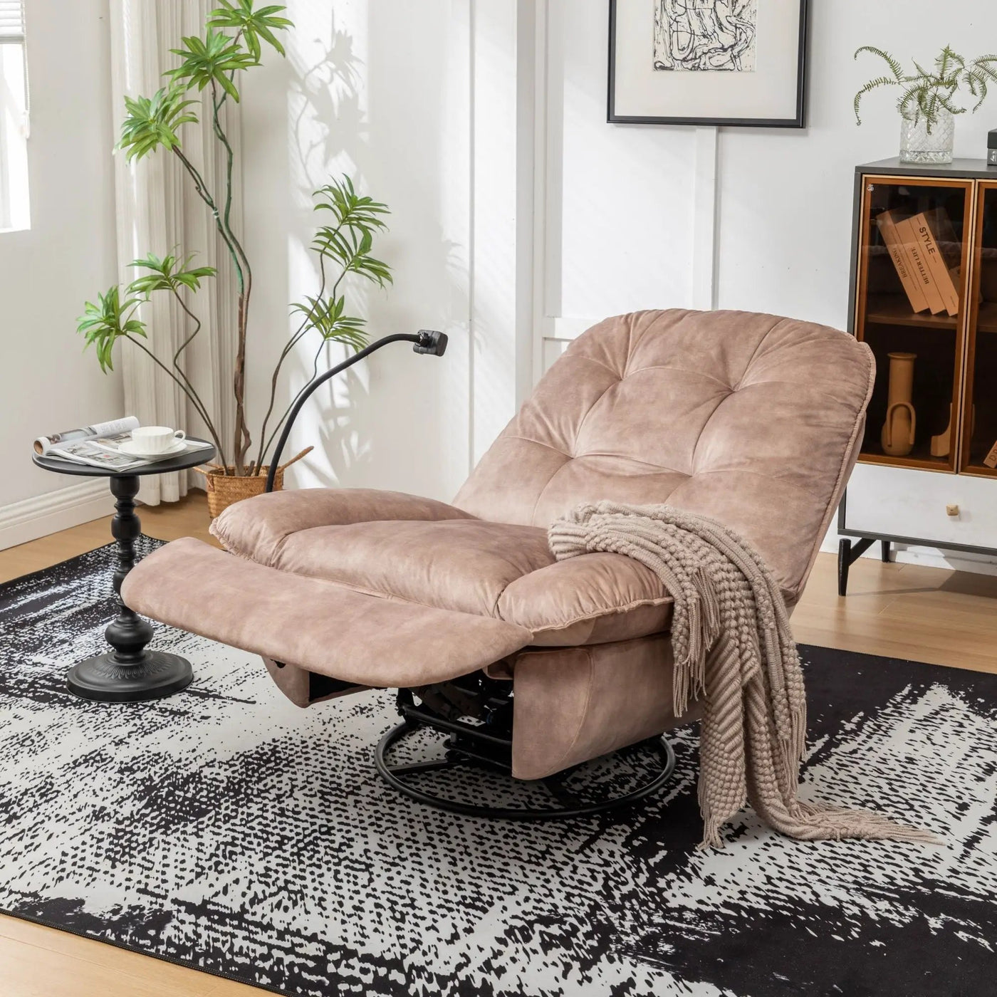 Modern Swivel Gliding Recliner Chair With Rocking Function And Phone Holder, Large Comfortable by HouseOfZazla