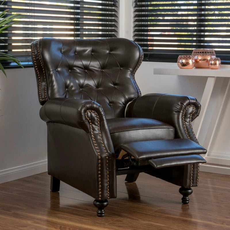 Contemporary Style Push Back Recliner With Button Tufted Stitching And Nailhead Trim by Unique Piece Furniture