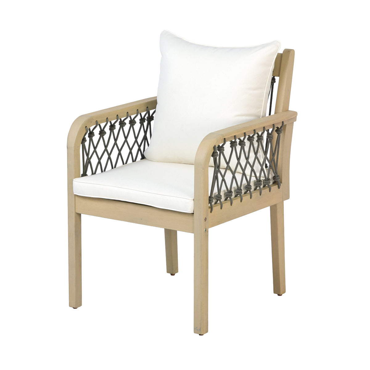 Acacia Wood Patio Chairs with Woven Rope Arms - Set of 2, photo 8 of 9