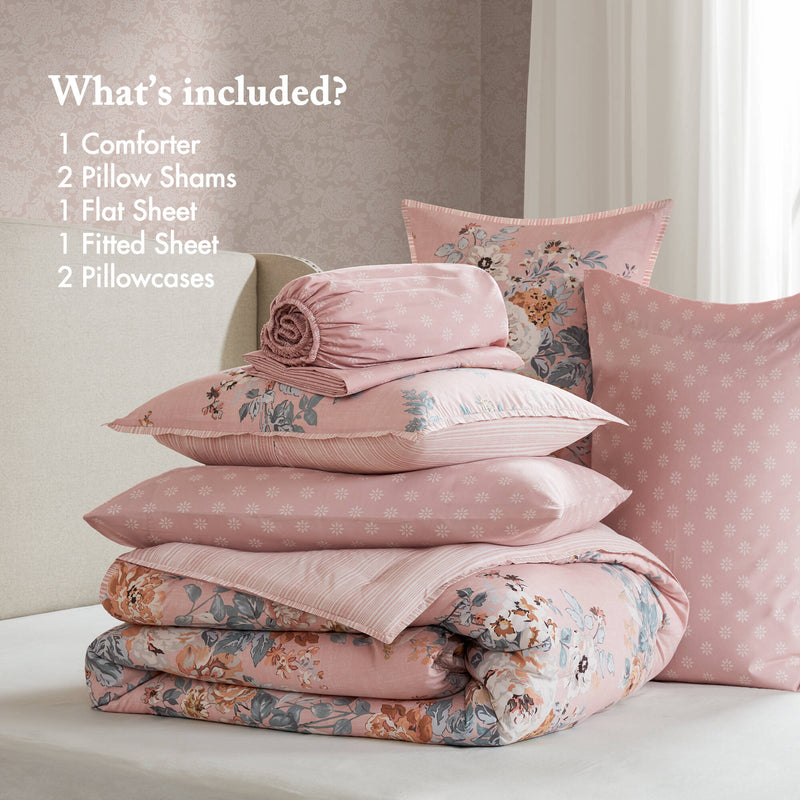 Cal King Floral Print 7-Piece Bedding Set with Comforter - Multi-Color, photo 4 of 10