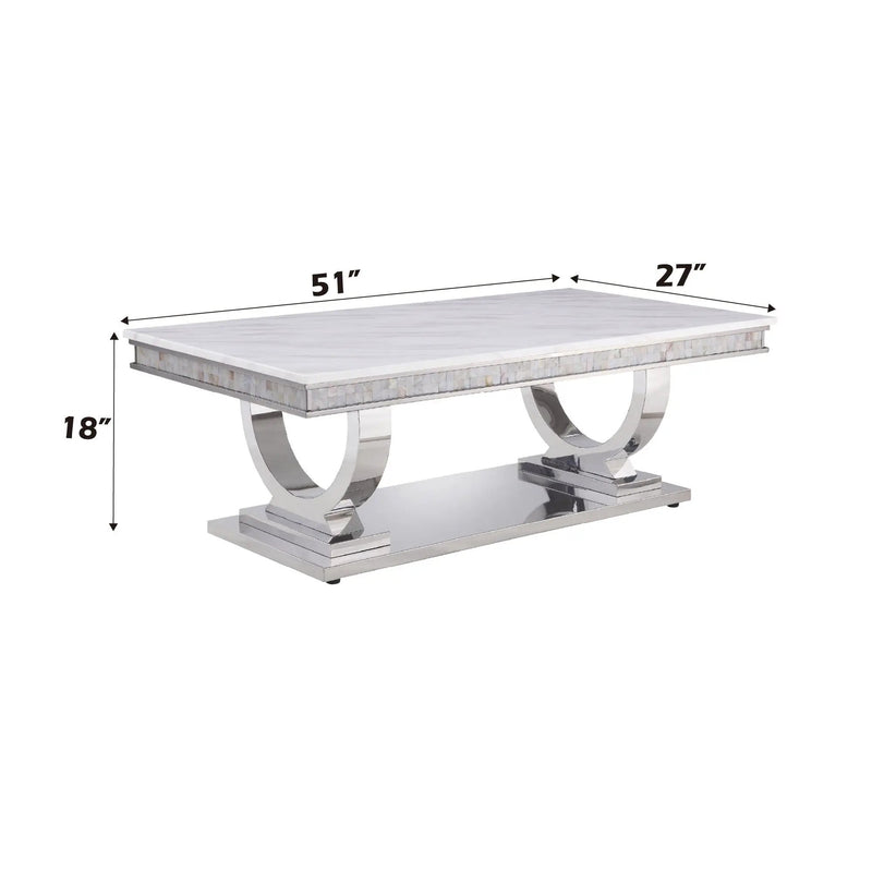 Zander Printed Faux Marble Top Mirrored Coffee Table by HouseOfZazla