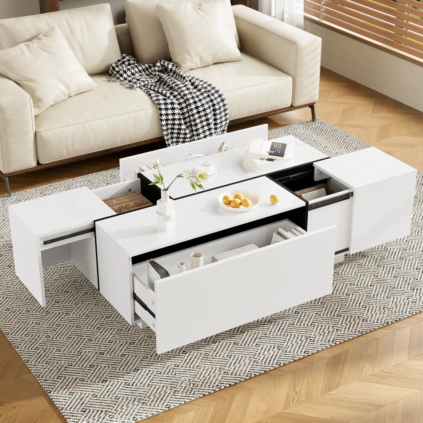 Extendable Coffee Table With 2 Hidden Storage Space And 2 Drawers For Living Room by HouseOfZazla