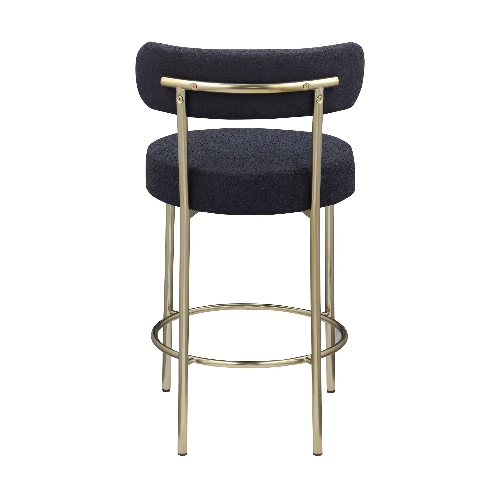Modern Sherpa Counter Height Stools, Uphsoltered Seat Height Barstools With Brushed Brass Metal Legs Round Low Back Kitchen Stools With Footrest For Dining Room (Set of 2) by HouseOfZazla