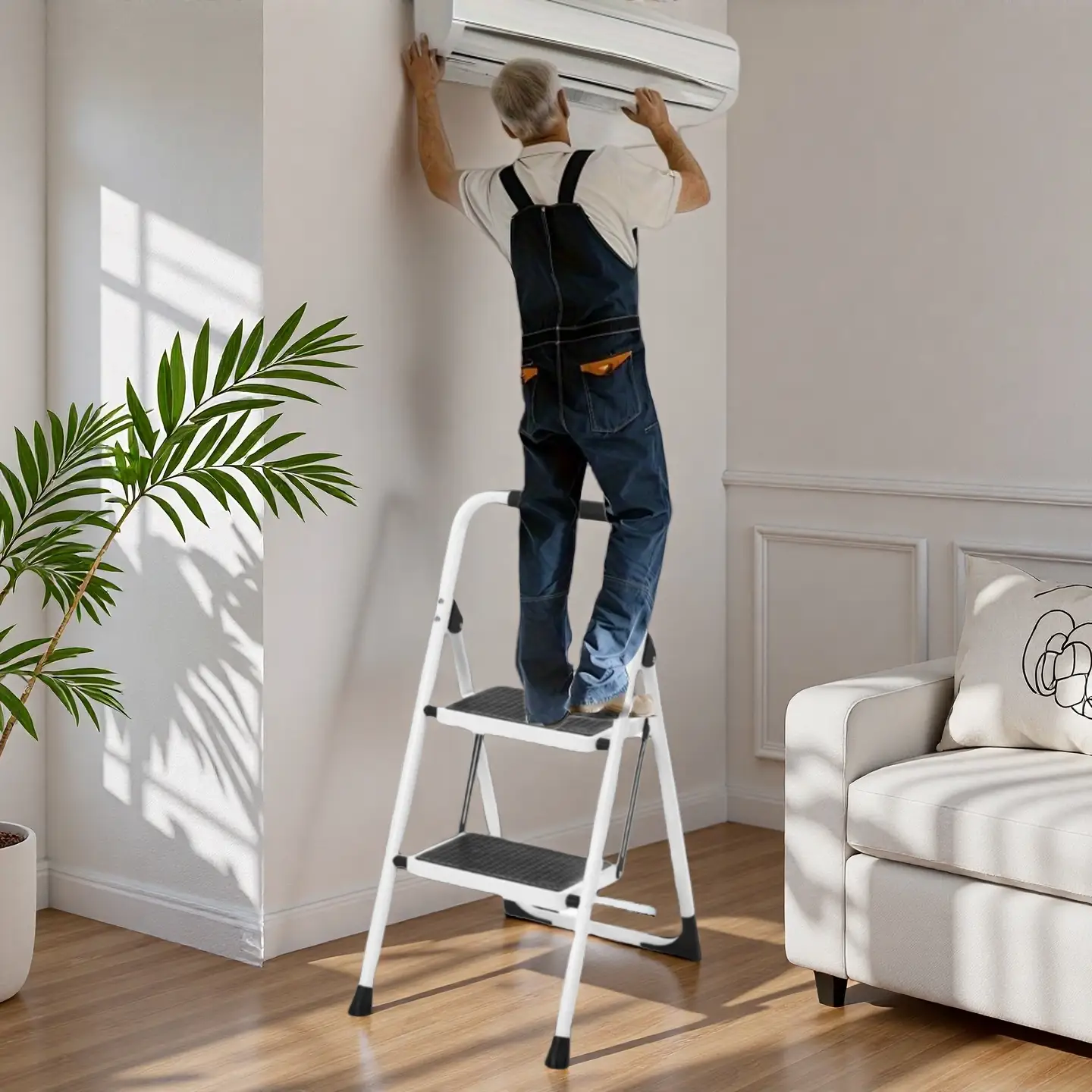 2 Step Ladder Folding Step Stool with Anti-Slip Wide Pedal by HouseOfZazla
