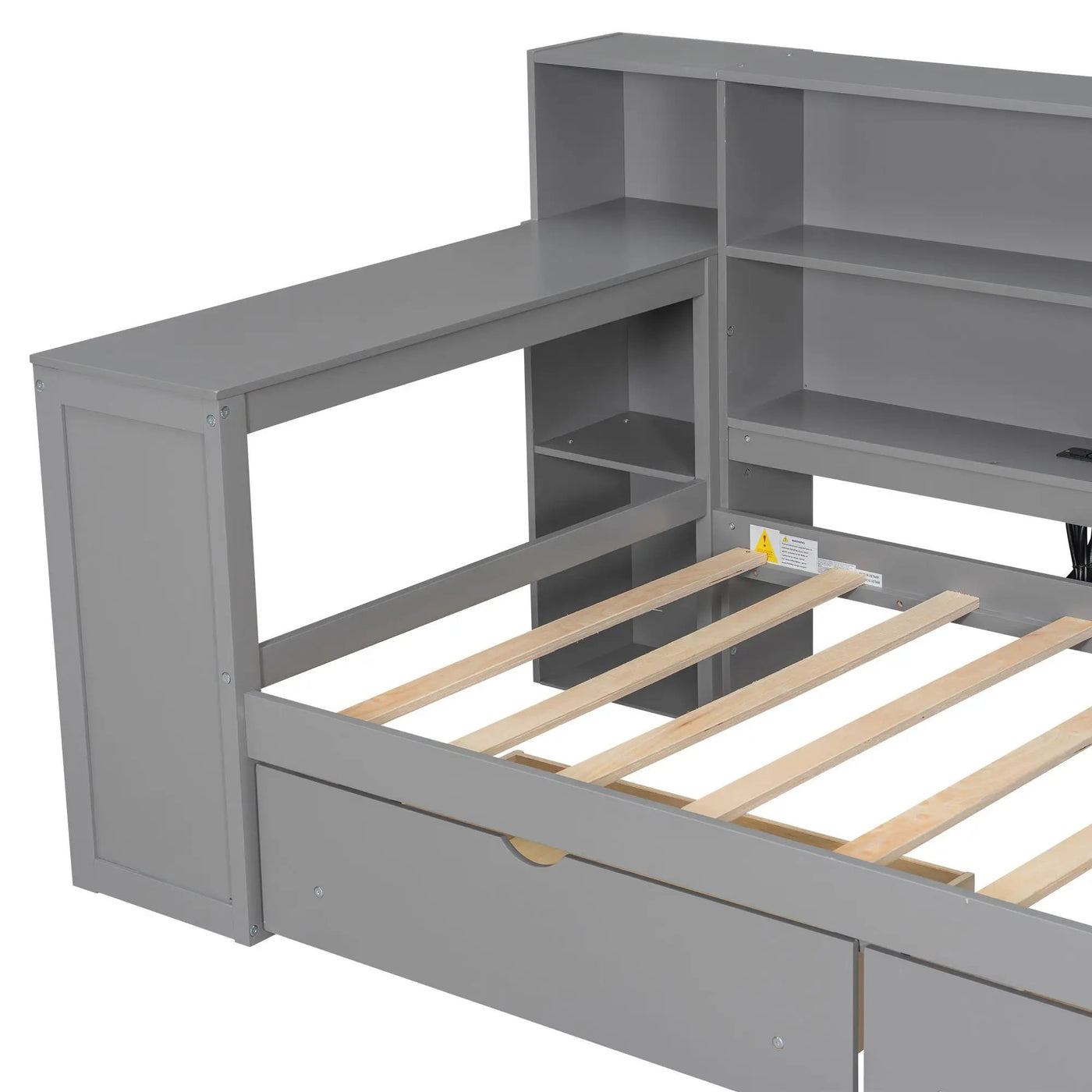 Platform Bed With Upholstered Headboard, Storage Shelves, Drawers, Charging Station, LED Lighting, Built In Desk by HouseOfZazla