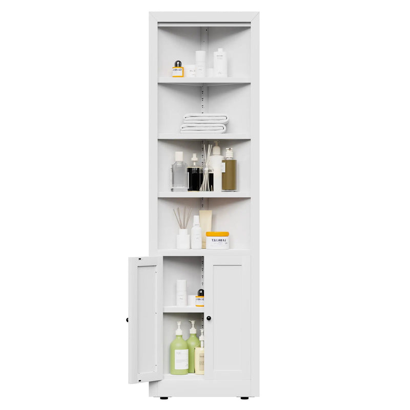 Tall Corner Storage Cabinet With 2 Doors, 5-Tier With Adjustable Shelves, Freestanding - White by HouseOfZazla