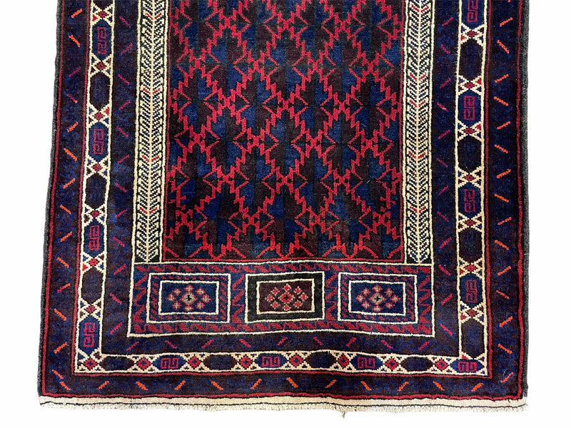 3x5 Vintage Handmade Tribal Wool Rug Balouchi Prayer Rug Afghan Rug Red Blue Wow by Jewel Rugs