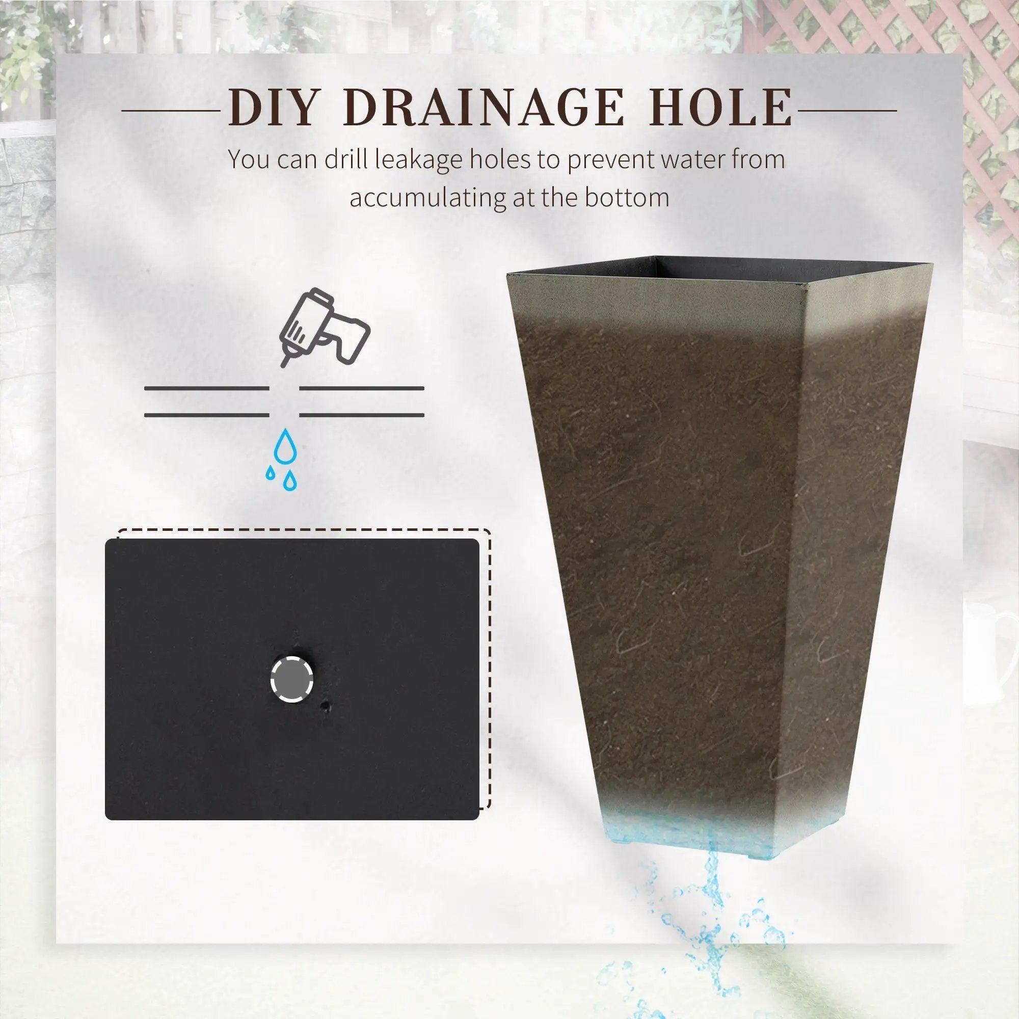 Outsunny Set of 3 Tall Planters with Drainage Hole, Gray by HouseOfZazla