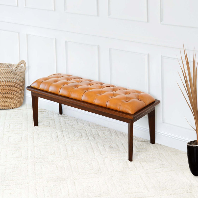 Arden - Bench With Buttons - Brown / Rustic / Tan by HouseOfZazla