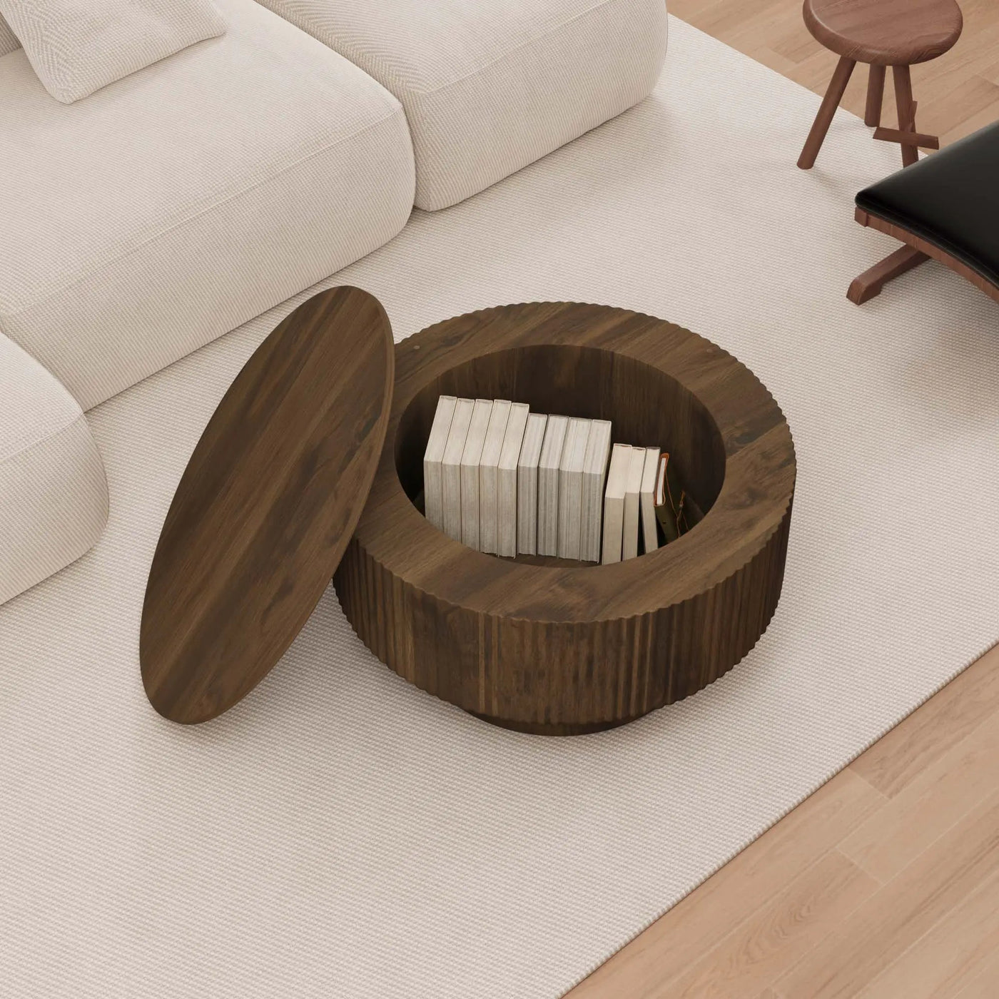 Modern Circular Coffee Table With Stripe Design And Storage Space by HouseOfZazla