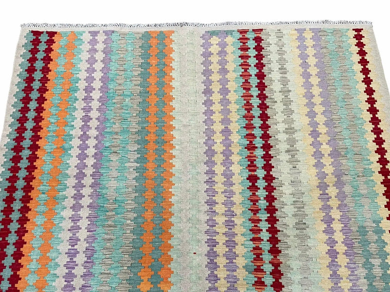 Colorful Kilim Rug 6x8 Multicolor Turkish Kilim Rug 6 x 8 Flat Weave Kilim Playful Anatolian Kilim Wool Kilim New Rug by Jewel Rugs