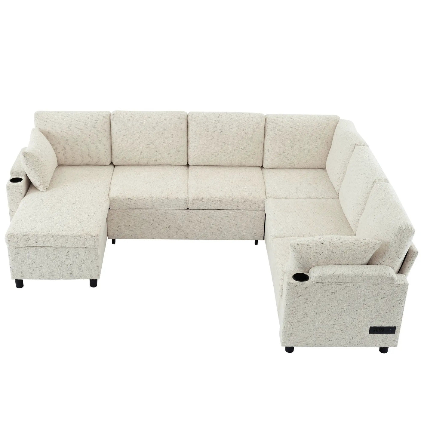 U-Shaped Sectional Sleeper Sofa With Ample Storage Space, 2 Cup Holders And Charging Ports For Living Room by HouseOfZazla