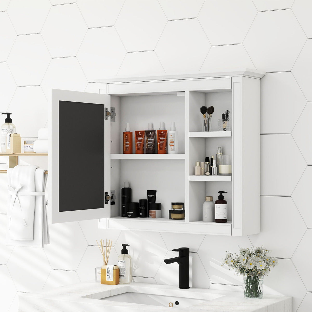 Wall Mounted Medicine Cabinet With Mirror And 3 Open Shelves, photo 10 of 28