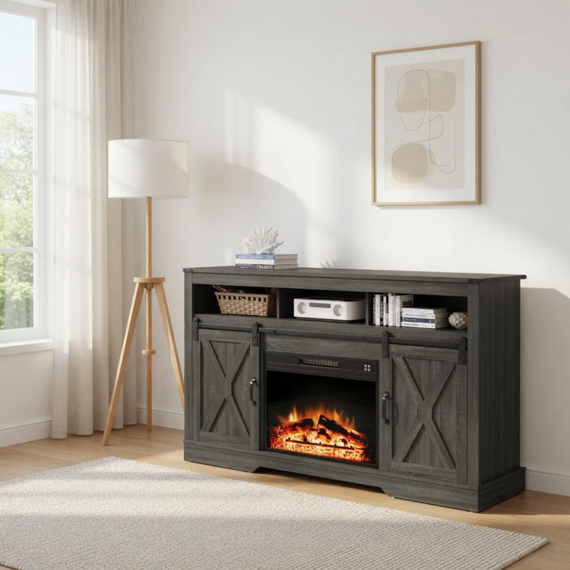 Electric Fireplace Insert Heater With Multicolor Flames, Remote Control - Black by HouseOfZazla
