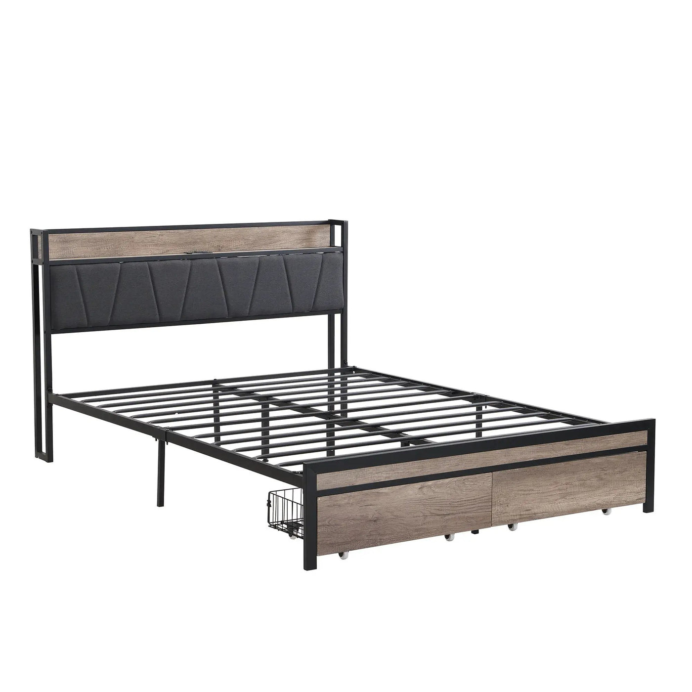 Modern Bed Frame With LED Lights, Upholstered Headboard, USB Charging by Unique Piece Furniture
