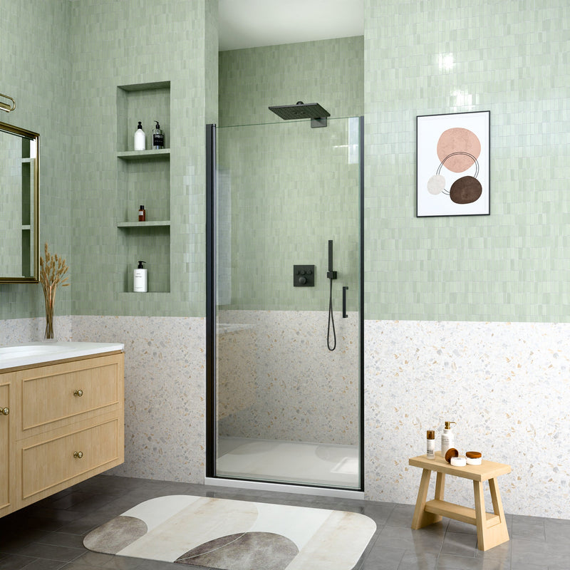 24" W x 72" H Semi-Frameless Circular Pivot Shower Door in Matte Black by HouseOfZazla