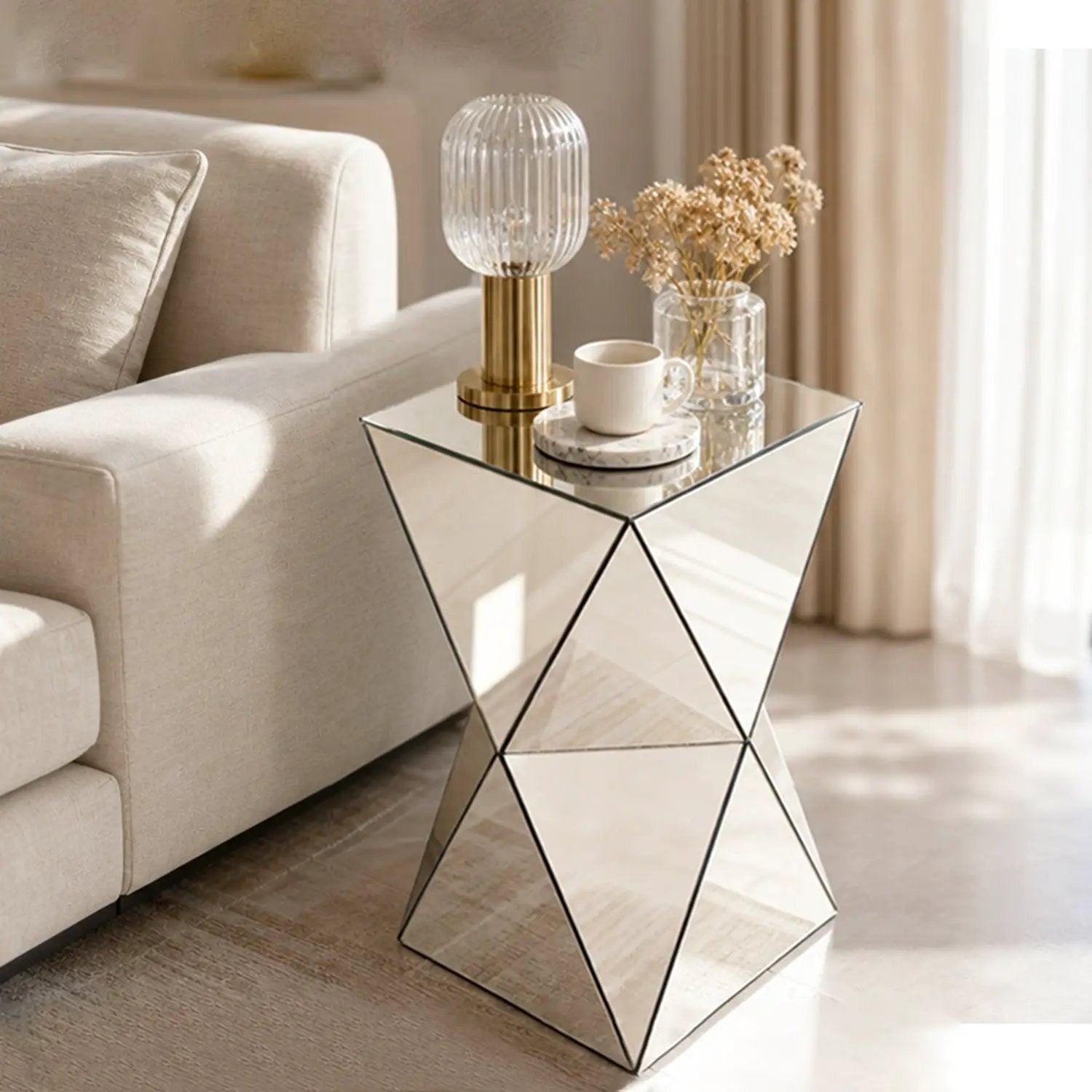Champagne Mirrored Geometric Side Table by HouseOfZazla