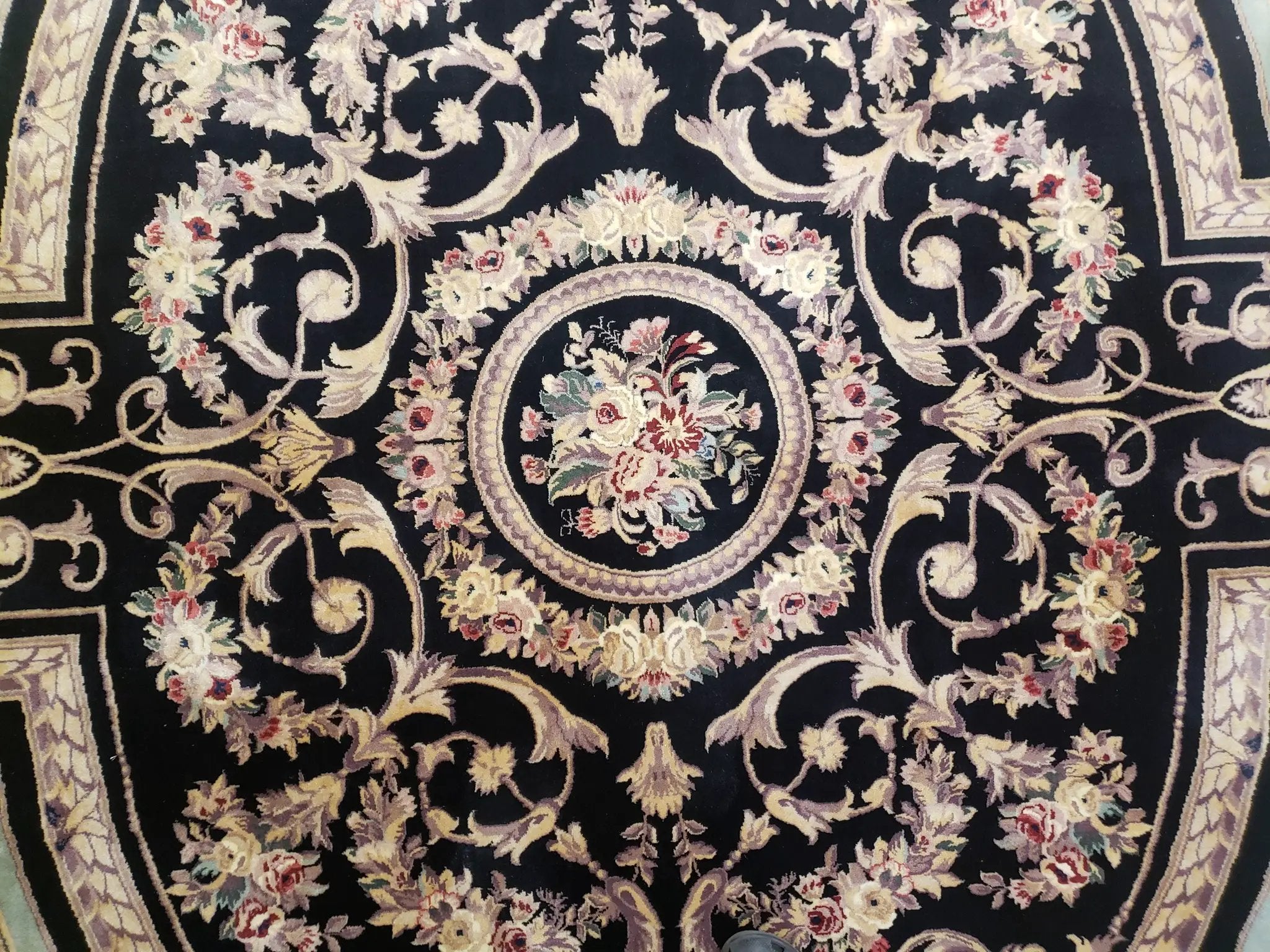 8x10 Aubusson Rug, Fine Hand Knotted Wool Carpet, French European Design, Black & Ivory by Jewel Rugs