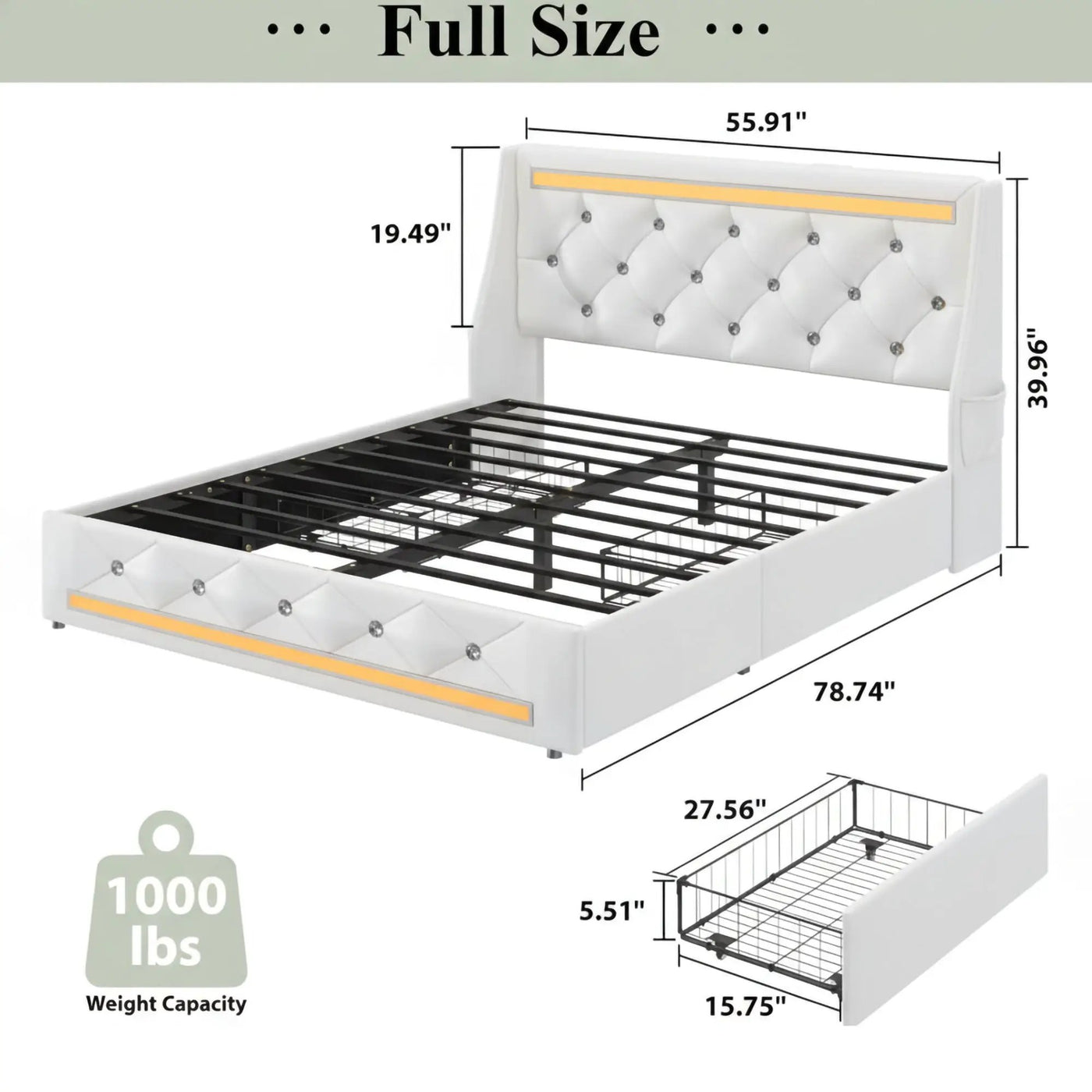 Wingback Upholstered Bed Frame With LED Lights, Charging Station by HouseOfZazla