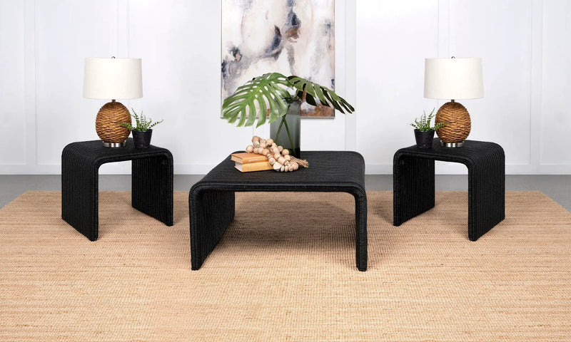 Cahya 3-piece Rattan Coffee and End Table Set Black by Unique Piece Furniture