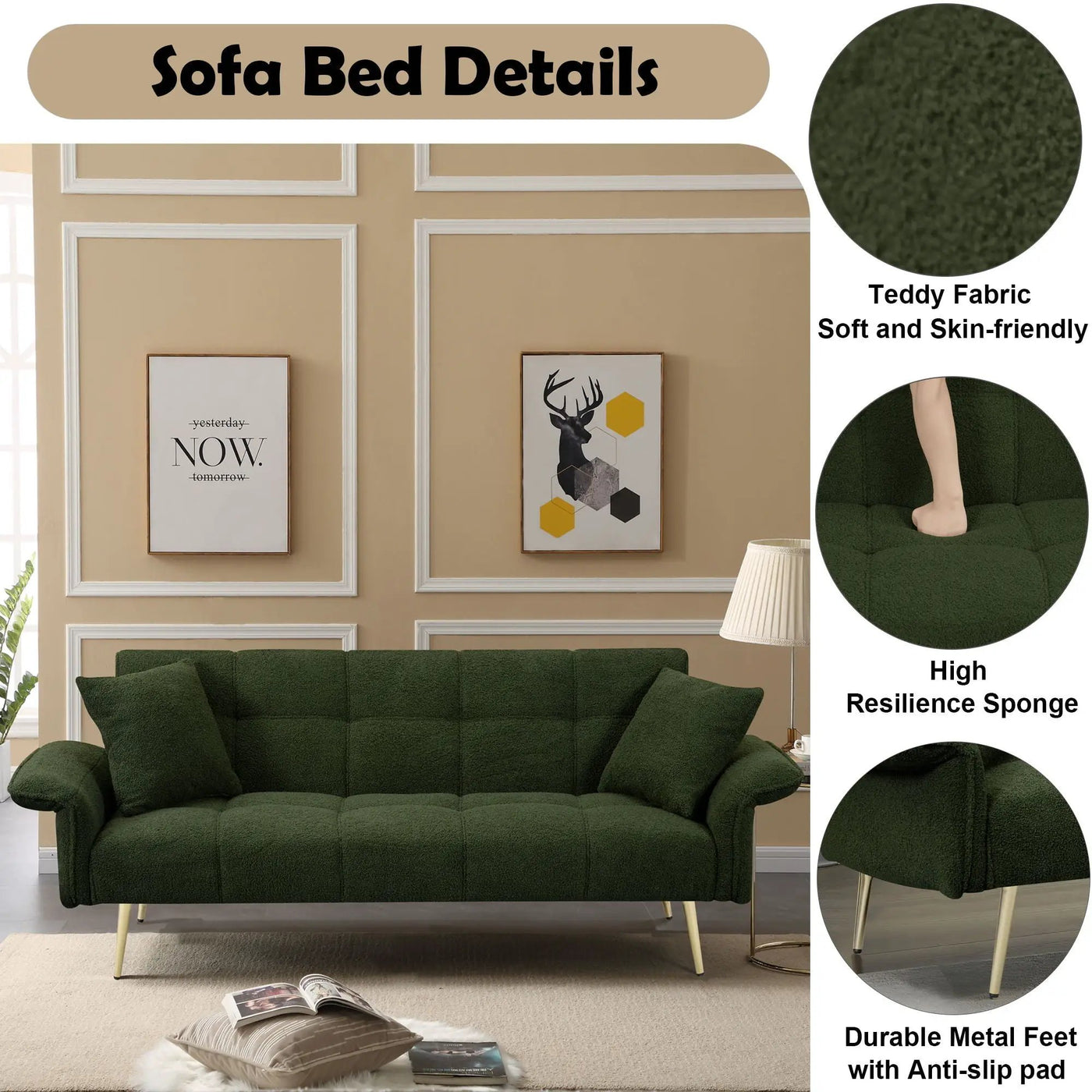 Convertible Double Futon Sofa Bed With Folding Armrests For Living Rooms by HouseOfZazla