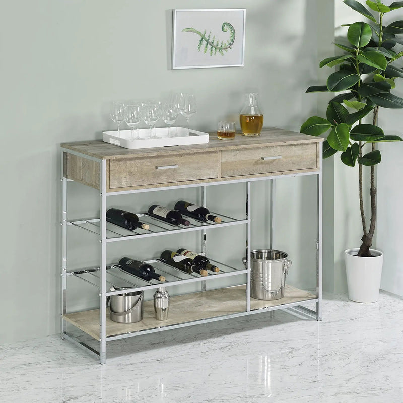 Ethel - 2 Drawer Home Bar Storage With Wine Rack - Oak by HouseOfZazla